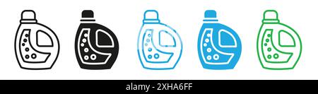 liquid detergent icon Vector symbol or sign set collection in black and white outline Stock Vector