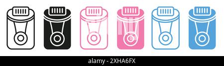 Laser epilation equipment icon Vector symbol or sign set collection in black and white outline Stock Vector