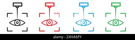 Lasik laser eye surgery icon Vector symbol or sign set collection in black and white outline Stock Vector