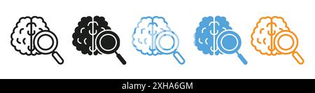 Mind research icon Vector symbol or sign set collection in black and white outline Stock Vector