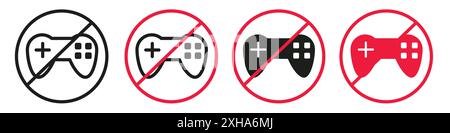 No game icon Vector symbol or sign set collection in black and white outline Stock Vector