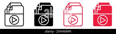 Multimedia files icon Vector symbol or sign set collection in black and white outline Stock Vector