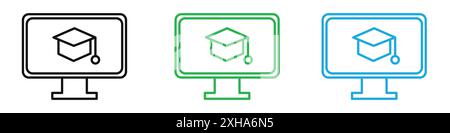 Online education icon Vector symbol or sign set collection in black and white outline Stock Vector