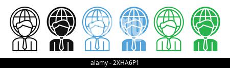 Outsourcing icon Vector symbol or sign set collection in black and white outline Stock Vector