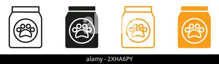 Pet food package icon Vector symbol or sign set collection in black and white outline Stock Vector