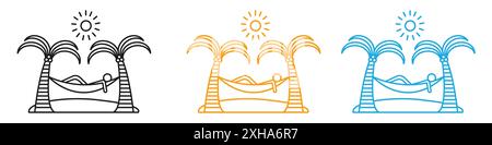 Person in hammock icon Vector symbol or sign set collection in black and white outline Stock Vector