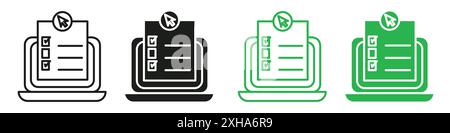 Online test icon Vector symbol or sign set collection in black and white outline Stock Vector