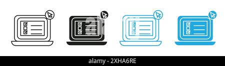 Online exam test icon Vector symbol or sign set collection in black and white outline Stock Vector