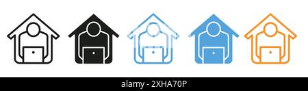 Remote work from home icon Vector symbol or sign set collection in black and white outline Stock Vector