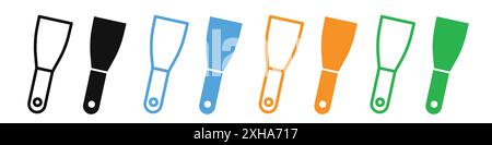 Putty knife icon Vector symbol or sign set collection in black and white outline Stock Vector