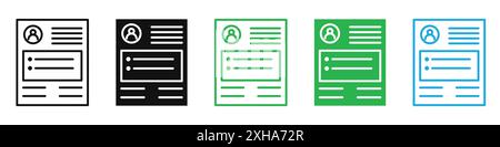 Resume icon Vector symbol or sign set collection in black and white outline Stock Vector