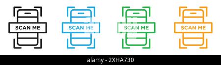 Scan me icon Vector symbol or sign set collection in black and white outline Stock Vector
