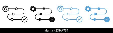 Sequential process icon Vector symbol or sign set collection in black and white outline Stock Vector