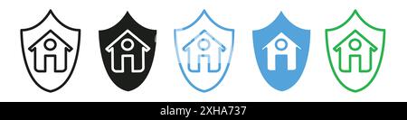 Safe home icon Vector symbol or sign set collection in black and white outline Stock Vector