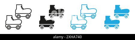 Roller skates icon Vector symbol or sign set collection in black and white outline Stock Vector