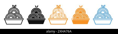 Spaghetti icon Vector symbol or sign set collection in black and white outline Stock Vector