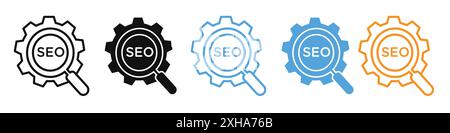 Search engine optimization icon Vector symbol or sign set collection in black and white outline Stock Vector
