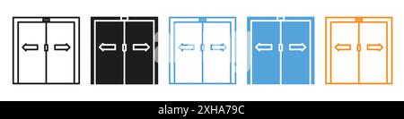 Sliding door icon Vector symbol or sign set collection in black and white outline Stock Vector