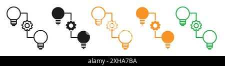 Synthesis of ideas icon Vector symbol or sign set collection in black and white outline Stock Vector