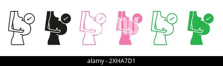 Suitable in pregnancy icon Vector symbol or sign set collection in black and white outline Stock Vector