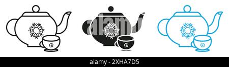 Teapot icon Vector symbol or sign set collection in black and white outline Stock Vector