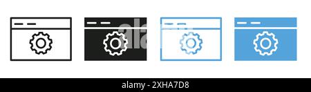 Technical icon Vector symbol or sign set collection in black and white outline Stock Vector