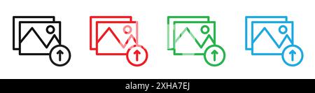 Upload photo icon Vector symbol or sign set collection in black and white outline Stock Vector
