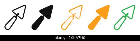Trowel icon Vector symbol or sign set collection in black and white outline Stock Vector