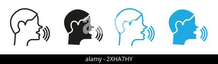 Voice recognition icon Vector symbol or sign set collection in black and white outline Stock Vector