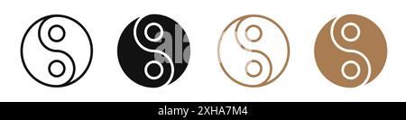 Yin yang icon Vector symbol or sign set collection in black and white outline Stock Vector