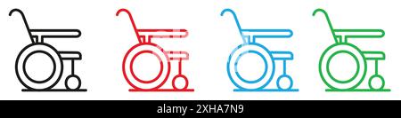 Wheelchair icon Vector symbol or sign set collection in black and white outline Stock Vector