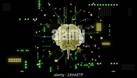 Glowing circuits surrounding digital brain representing artificial intelligence technology Stock Photo