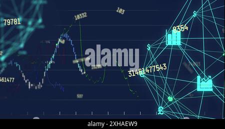 Analyzing financial data, digital graphs and numbers on futuristic screen Stock Photo