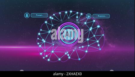 Processing prompt, artificial intelligence neural network generating response. Technology, innovation, AI, machine learning, data, neural networks Stock Photo