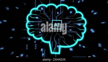 Glowing brain with AI text, representing artificial intelligence and technology Stock Photo