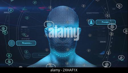 Image of data processing over digital human with ai icons Stock Photo
