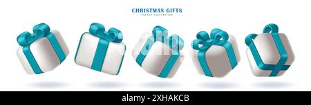 Christmas gift box vector set design. Gift box elements in white box and blue ribbon for christmas holiday season ornaments in white isolated Stock Vector