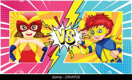 Two superheroes face off in a colorful battle Stock Vector