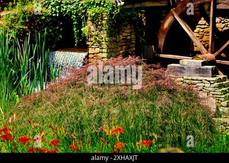 Plimoth Grist Mill, 17th century reconstruction of the original Jenney grist mill. Surrounded by beautiful garden and waterfall. Plymouth, MA. Stock Photo