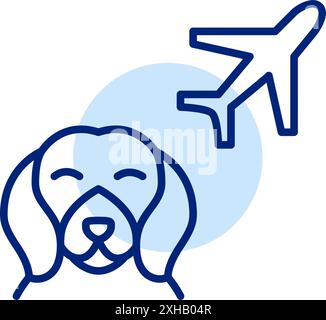 Happy dog and airplane. Air travel with pets. Pixel perfect, editable stroke vector icon Stock Vector
