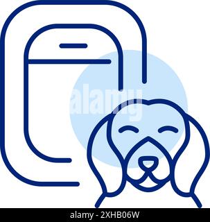 Airplane window and dog. Pet-friendly airlines. Flying with pets. Pixel perfect, editable stroke vector icon Stock Vector