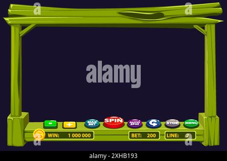 The wooden game user interface is cartoon-style with basic buttons for your designs. Gambling mobile app concept for the Casino Game. Stock Vector
