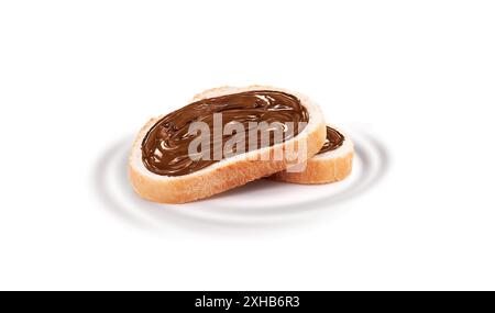 Bread with Chocolate Spread Cream Isolated on White Background Stock Photo