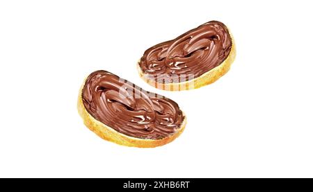 Bread with Chocolate Spread Cream Isolated on White Background Stock Photo