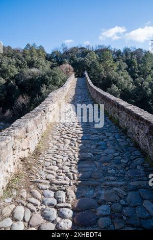 top view, Pedret Bridge, Berga, Catalonia, Spain Stock Photo