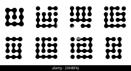 Metaball round simple blob morph balls. Abstract shape, arganic geometric fluids isolated on white background. Connected dots nerve cell dots or computer nano. Vector illustration Stock Vector