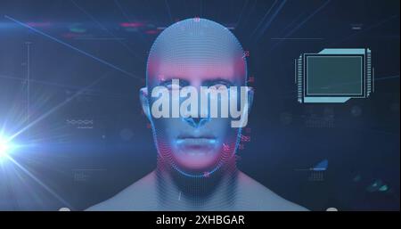 Image of data processing and ai text over digital human spinning Stock Photo