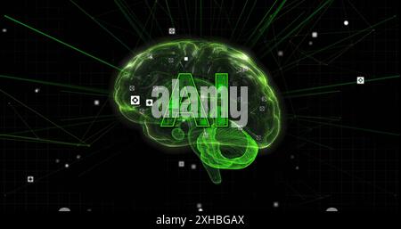 Image of ai text over digital brain spinning and network of connections Stock Photo