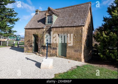 The old flour miller’s house on site of the Callington Mill was built in 1837 in Oatlands, Tasmania, Australia.  The 15 metres high mill was built by Engl Stock Photo