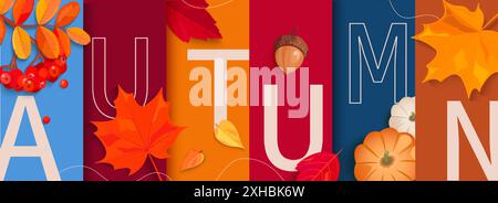 Autumn horizontal banner with fall symbols Stock Vector